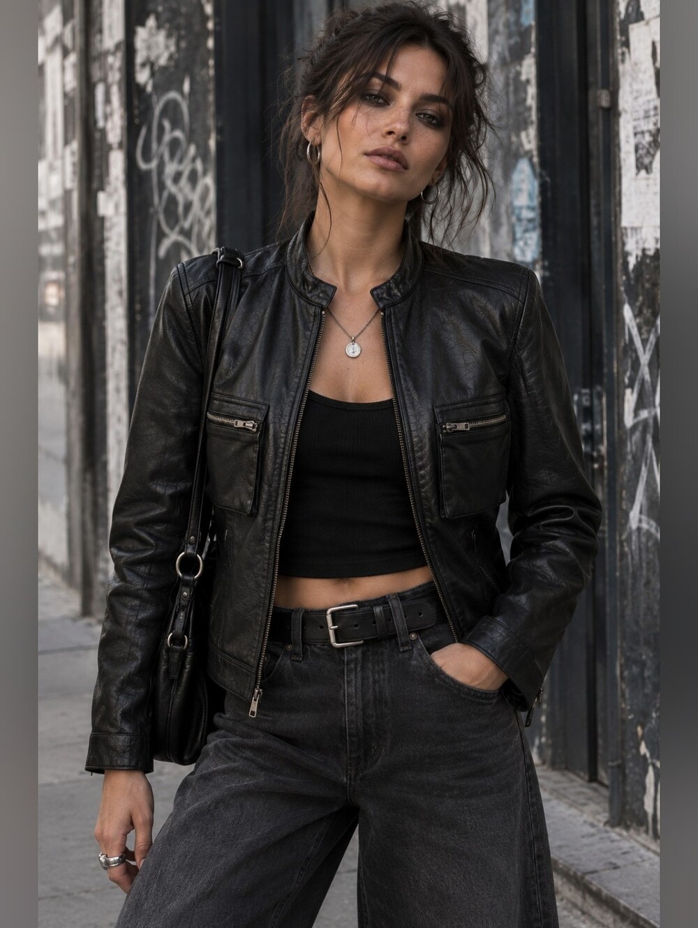 Rampage Black Zip Up Classic Leather Jacket Fitted Y2k 90s Moto Biker Edgy Small